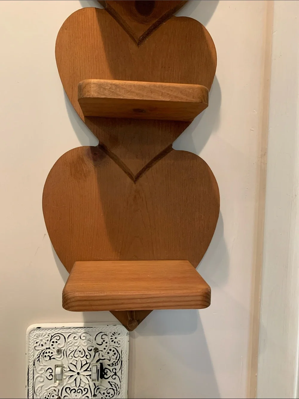 Vintage Country Wooden Heart Tiered Shelf With Peg Farmhouse Rustic